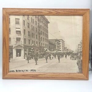 1926 Long Beach California Street Scene Framed Print in Oak Frame Historical Dec